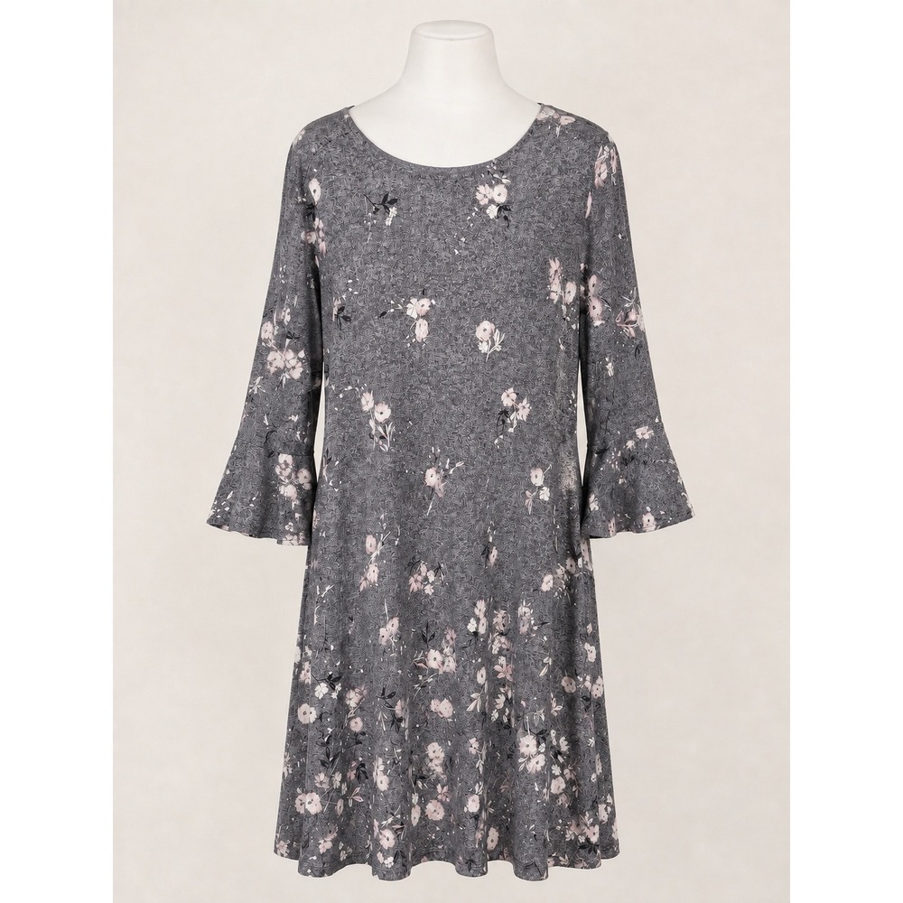 Simply Vera Vera Wang Floral Bell Sleeve Shift Dress Grey Pink Womens Medium